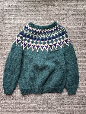 Teal Fair Isle Wool Sweater - Women's Crewneck